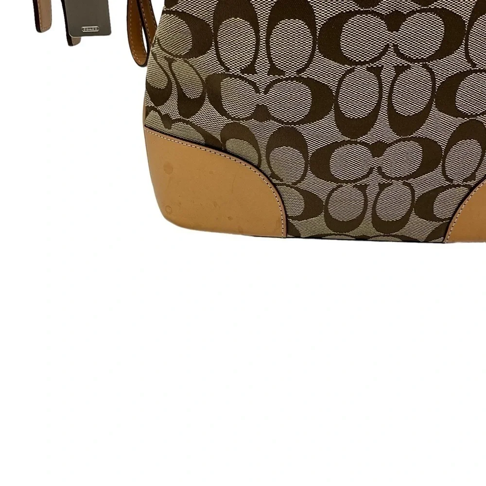 Coach‎ L2K-6347 Hobo Signature Tote Leather Trim Brown Logo Canvas Bag